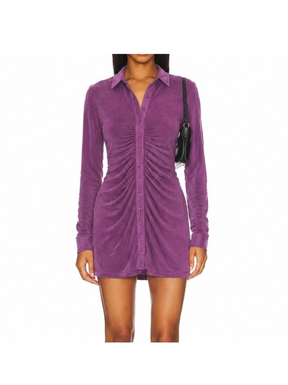 With Jean Purple Ruched Andy Button-Front Shirt Dress
